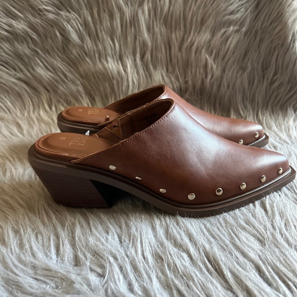 Time And Tru Heeled Mule Womens Size 10 Brown Slip On Shoes Heels Mules